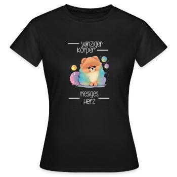 Zwergspitz Winziger Körper Riesiges Herz - Frauen T-Shirt - Schwarz - Vorne - AI Model Female 172 dark (172cm)