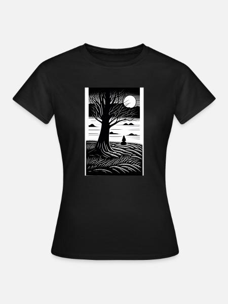 Schwarz Weiß Vollmond - Frauen T-Shirt - Schwarz