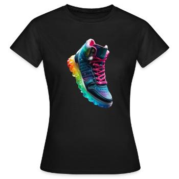 Bunte Schuhe - Frauen T-Shirt - Schwarz - Vorne - AI Model Female 172 dark (172cm)