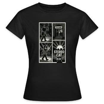 Stereo Cat - Comic - Techno Club - Frauen T-Shirt - Schwarz - Vorne - AI Model Female 172 dark (172cm)