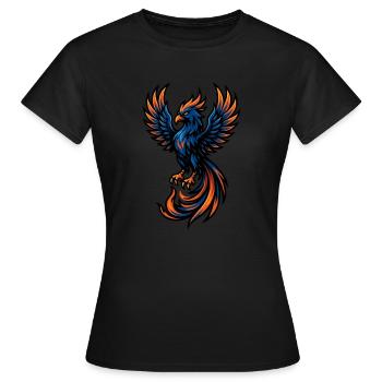 Phoenix – Feurige Wiedergeburt | Urbanes Zodiac-Maskottchen - Frauen T-Shirt - Schwarz - Vorne - AI Model Female 172 dark (172cm)