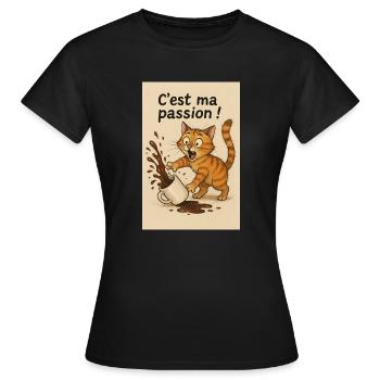 Humour félin : l’art de renverser avec passion - T-shirt Femme - noir - Devant - AI Model Female 172 dark (172cm)
