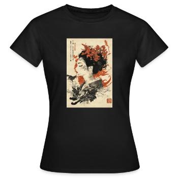 Art floral de l’encre Geisha - T-shirt Femme - noir - Devant - AI Model Female 172 dark (172cm)