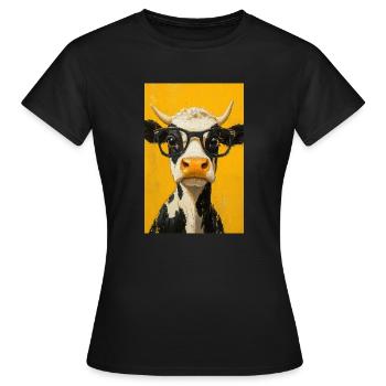 Vache fraîche avec des lunettes - T-shirt Femme - noir - Devant - AI Model Female 172 dark (172cm)