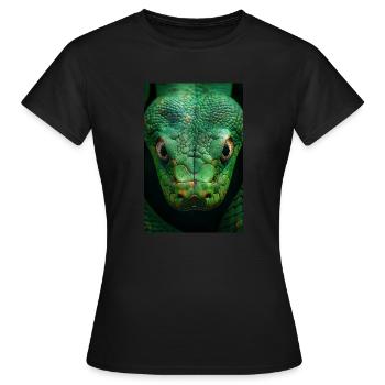 Hypnotischer grüner Schlangenblick - Frauen T-Shirt - Schwarz - Vorne - AI Model Female 172 dark (172cm)