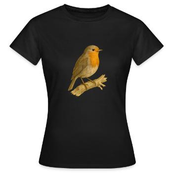 Rotkehlchen Vogel Vintage Stil Illustration - Frauen T-Shirt - Schwarz - Vorne - AI Model Female 172 dark (172cm)