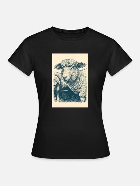 Vintager Linien-Schaf - Frauen T-Shirt - Schwarz