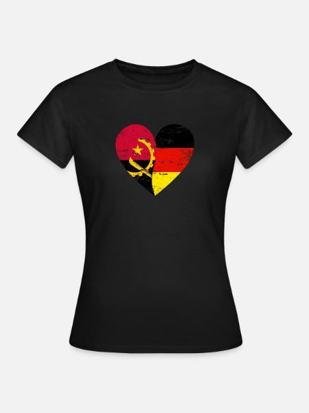 Angola Deutschland Flaggenherz - Frauen T-Shirt - Schwarz