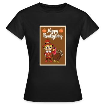 Thanksgiving Truthahn Pute Erntedankfest - Frauen T-Shirt - Schwarz - Vorne - AI Model Female 172 dark (172cm)