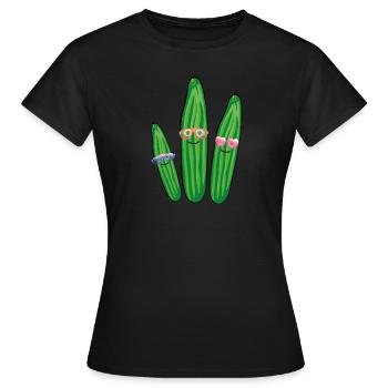 Trio de concombre,Concombre,Concombre,Concombre,Lunettes de soleil - T-shirt Femme - noir - Devant - AI Model Female 172 dark (172cm)