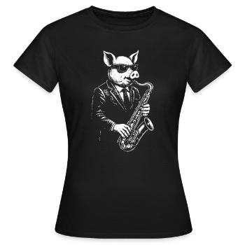 Schweinesaxophon-Maestro im Anzug - Frauen T-Shirt - Schwarz - Vorne - AI Model Female 172 dark (172cm)