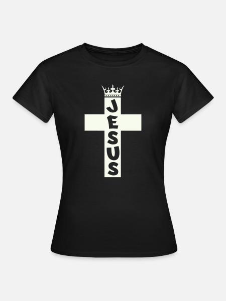Jesus Kreuz Krone Grafik - Frauen T-Shirt - Schwarz