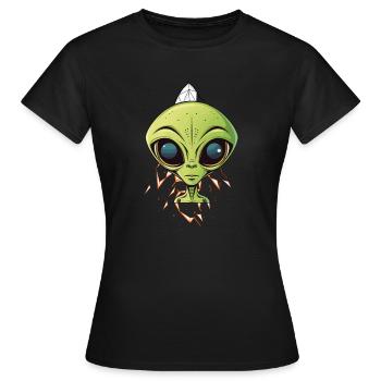 Alien head on spaceship - Women's T-Shirt - black - Front - AI Model Female 172 dark (172cm)