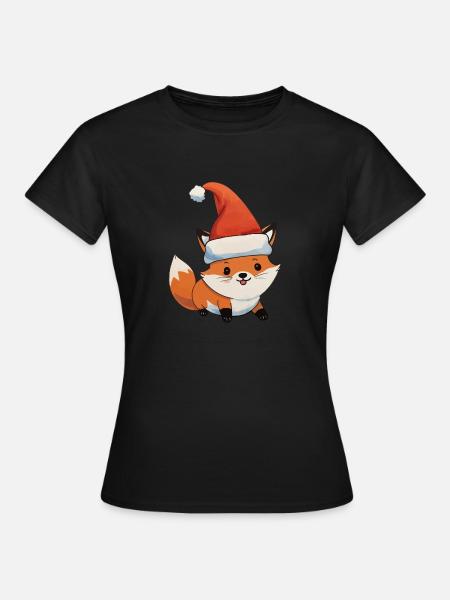 Fuchs Weihnachten Wasserfarben - Frauen T-Shirt - Schwarz