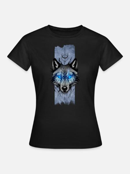 Gardien lunaire : Regard radieux du loup - T-shirt Femme - noir