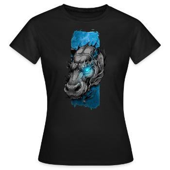 Inferno-Majestät: Nilpferd mit blau flammenden Augen - Frauen T-Shirt - Schwarz - Vorne - AI Model Female 172 dark (172cm)