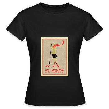 Vintage Retro Reise Plakat St Moritz - Frauen T-Shirt - Schwarz - Vorne - AI Model Female 172 dark (172cm)