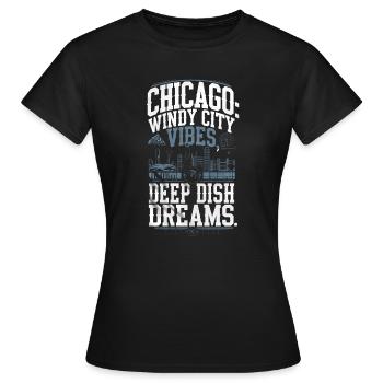 Chicago : ambiance de ville venteuse, rêves profonds - T-shirt Femme - noir - Devant - AI Model Female 172 dark (172cm)