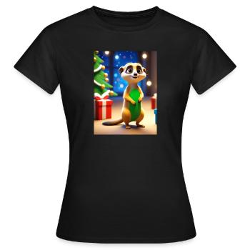 Dessin animé Noël voeux suricate cadeau - T-shirt Femme - noir - Devant - AI Model Female 172 dark (172cm)