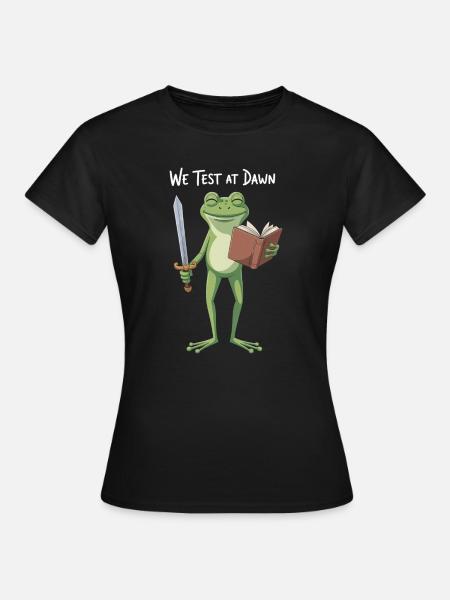 Dawn Quest Frosch mit Buch - Frauen T-Shirt - Schwarz
