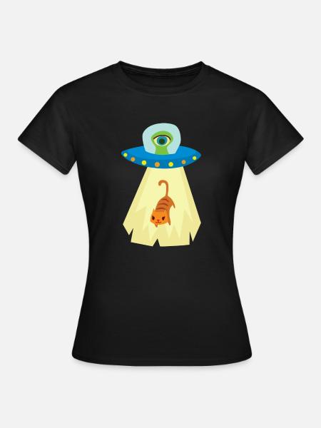 UFO cat abduction - Frauen T-Shirt - Schwarz