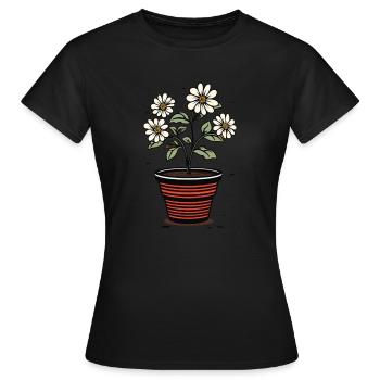 Pot de fleurs mignon style fleurs blanches - T-shirt Femme - noir - Devant - AI Model Female 172 dark (172cm)