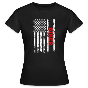 Motorcycle Biker USA Flag For American Bikers - Frauen T-Shirt - Schwarz - Vorne - AI Model Female 172 dark (172cm)