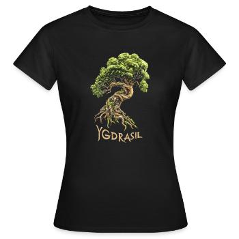 Wikinger Vikings Ygdrasil Baum Edda Odin Wotan - Frauen T-Shirt - Schwarz - Vorne - AI Model Female 172 dark (172cm)