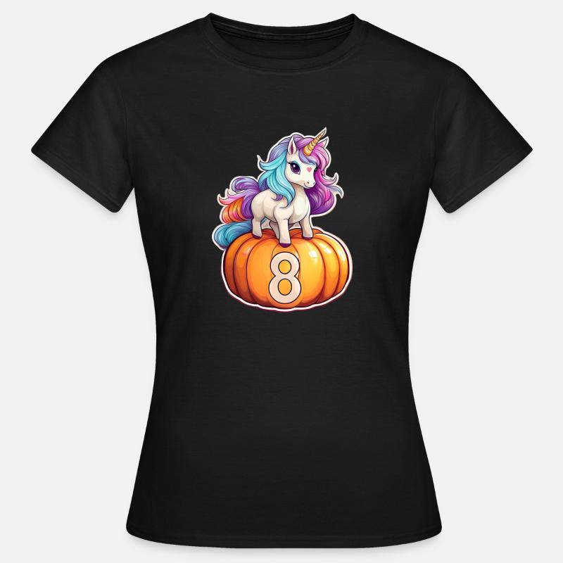 Unicorn Pumpkin Fall 8 – Eighth Birthday - Women's T-Shirt - black