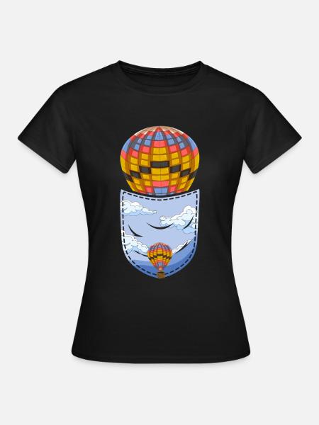 Ballonfahrt Geschenk Brusttasche Heißluftballon - Frauen T-Shirt - Schwarz