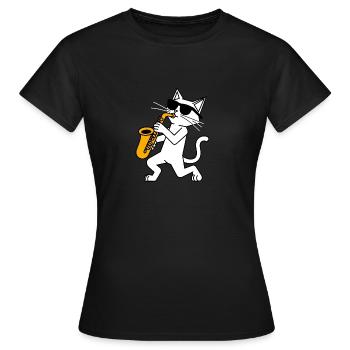 Lustige Katze mit Sonnebrille und Saxophon - Frauen T-Shirt - Schwarz - Vorne - AI Model Female 172 dark (172cm)