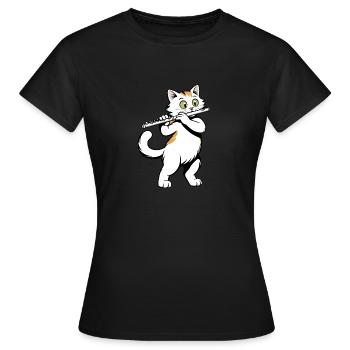 Katze spielt Flöte - Frauen T-Shirt - Schwarz - Vorne - AI Model Female 172 dark (172cm)