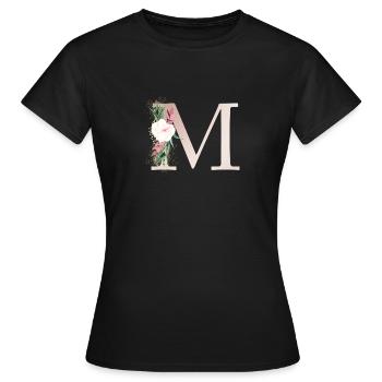 Personalisierbar Monogramm M Floral - Frauen T-Shirt - Schwarz - Vorne - AI Model Female 172 dark (172cm)