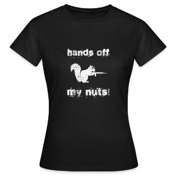 Hände weg von meinen Nüssen, paranoides Gun Nut Eichhörnchen - Frauen T-Shirt - Schwarz - Vorne - AI Model Female 172 dark (172cm)