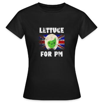Lettuce For PM Meme, Liz Truss Funny Satire - Women's T-Shirt - black - Front - AI Model Female 172 dark (172cm)