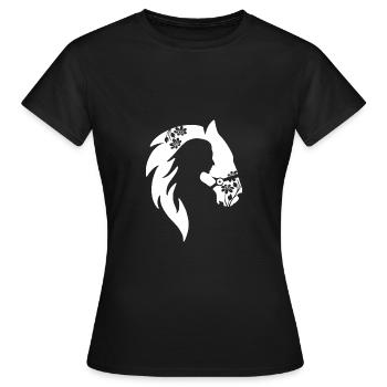 Chevaux Cheval Fille Motif de Fleur - T-shirt Femme - noir - Devant - AI Model Female 172 dark (172cm)