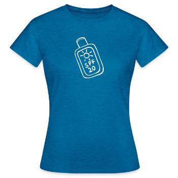 crème bronzante - T-shirt Femme - bleu saphir antique chiné - Devant - AI Model Female 172 dark (172cm)