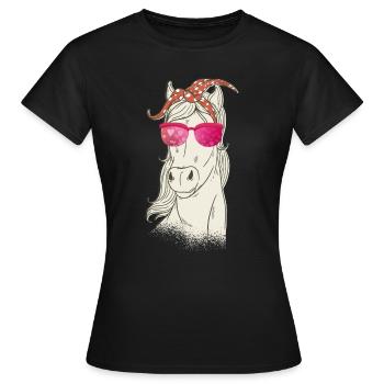 Pferd Valentinstag mit Sonnenbrille und Bandana - Frauen T-Shirt - Schwarz - Vorne - AI Model Female 172 dark (172cm)