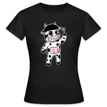 Vache avec brosse à dents - T-shirt Femme - noir - Devant - AI Model Female 172 dark (172cm)