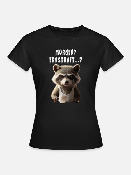 Grumpy raccoon with coffee saying morning grouch - Women's T-Shirt - black
