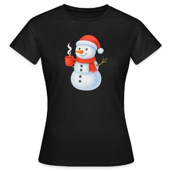 Bonhomme de neige avec écharpe et gobelet rouges - T-shirt Femme - noir - Devant - AI Model Female 172 dark (172cm)