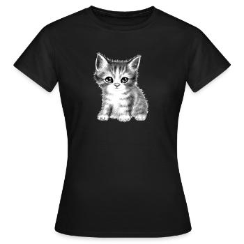 chat chaton mignon noir et blanc doux moelleux - T-shirt Femme - noir - Devant - AI Model Female 172 dark (172cm)