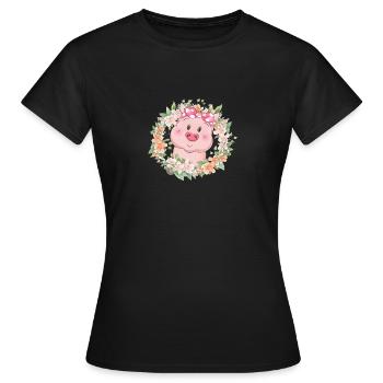 Porc Fleurs - T-shirt Femme - noir - Devant - AI Model Female 172 dark (172cm)