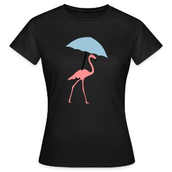 Flamingo mit Regenschirm oder Sonnenschirm - Frauen T-Shirt - Schwarz - Vorne - AI Model Female 172 dark (172cm)