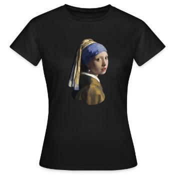 Jan Vermeer La fille à la boucle d’oreilles de perles - T-shirt Femme - noir - Devant - AI Model Female 172 dark (172cm)