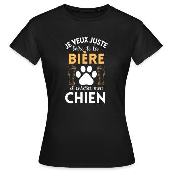 Boire une bière et caresser mon chien - T-shirt Femme - noir - Devant - AI Model Female 172 dark (172cm)