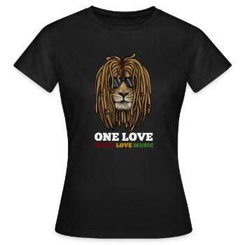 African Lion, Peace Love Music Rasta - Women's T-Shirt - black - Front - AI Model Female 172 dark (172cm)