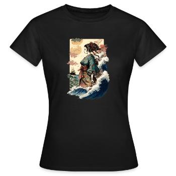 Geisha Aquarell Meer Wellen Asiatische Kunst Frau - Frauen T-Shirt - Schwarz - Vorne - AI Model Female 172 dark (172cm)
