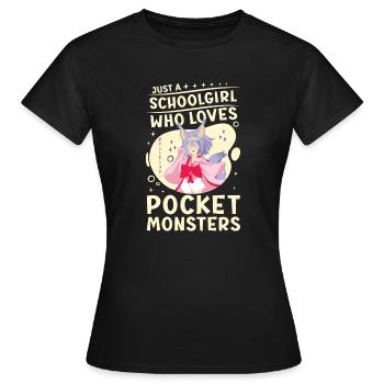Schoolgirl Loves Pocket Monsters Japanese Anime - Frauen T-Shirt - Schwarz - Vorne - AI Model Female 172 dark (172cm)