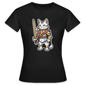 Bande dessinée Cat Knight - T-shirt Femme - noir - Devant - AI Model Female 172 dark (172cm)